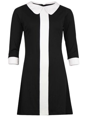 Madcap England 1960s Mod Stripe Panel Collar Dress in Black and White, Sz 8 US